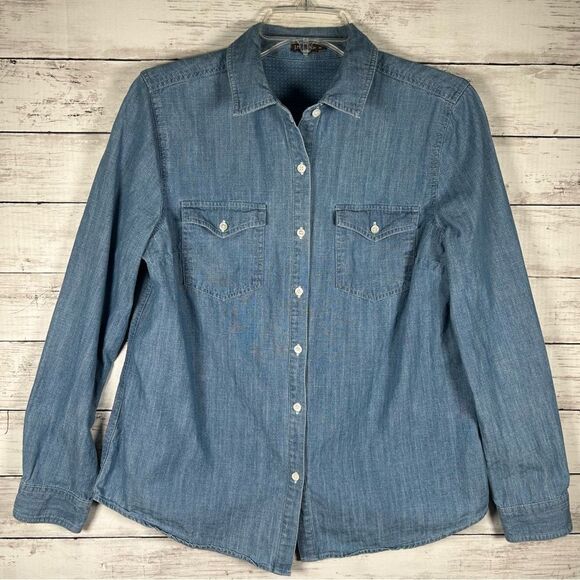 J.McLaughlin Denim Chambray Western Button Up Shirt Top Equestrian Minimalist M - Picture 1 of 7